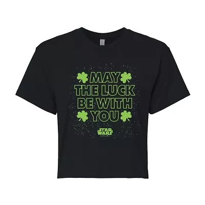 Womens Crew Neck Short Sleeve Regular Fit Star Wars Juniors Graphic T-Shirt
