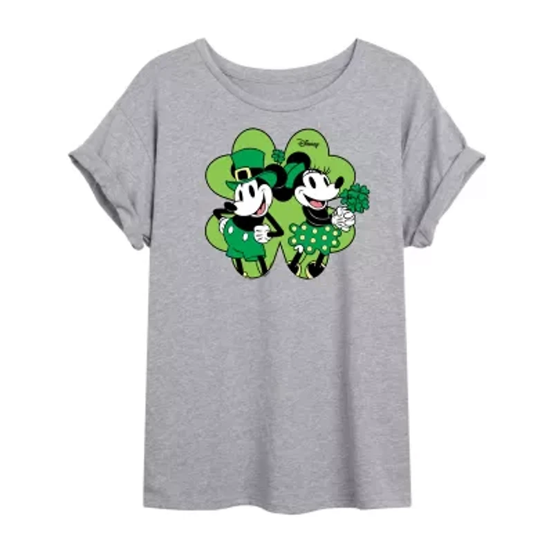 Womens Crew Neck Short Sleeve Regular Fit Mickey and Friends Juniors Graphic T-Shirt