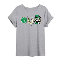 Disney Shamrock and Luck Tee Womens Juniors Crew Neck Short Sleeve Regular Fit Mickey Friends Graphic T-Shirt