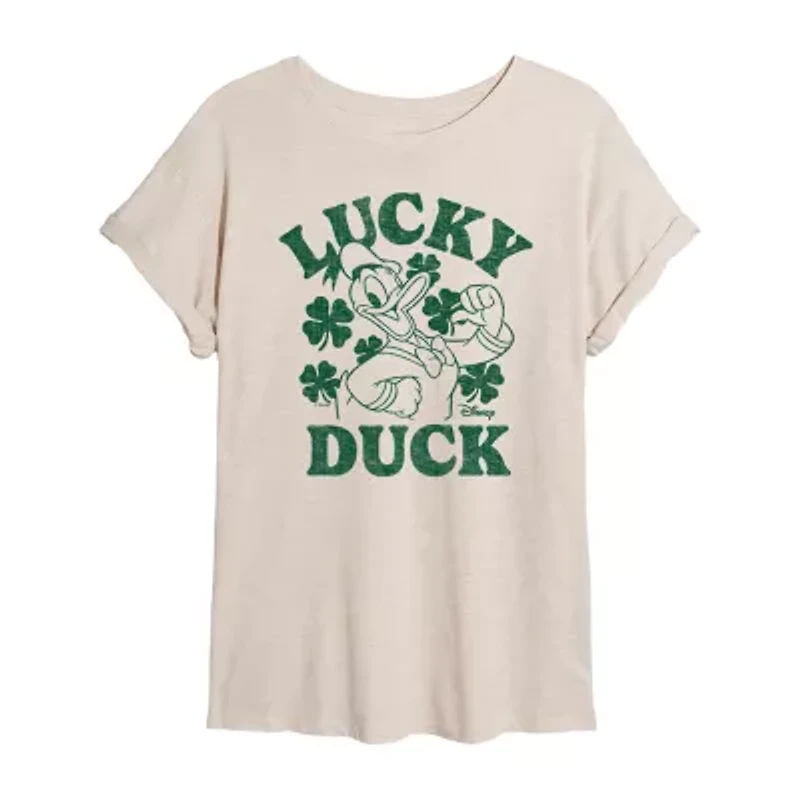 Disney Donald Duck Lucky Tee Womens Crew Neck Short Sleeve Regular Fit Mickey and Friends Juniors Graphic T-Shirt