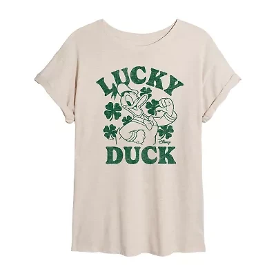 Disney Donald Duck Lucky Tee Womens Crew Neck Short Sleeve Regular Fit Mickey and Friends Juniors Graphic T-Shirt