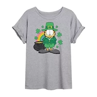 Womens Juniors Crew Neck Short Sleeve Regular Fit Garfield Graphic T-Shirt