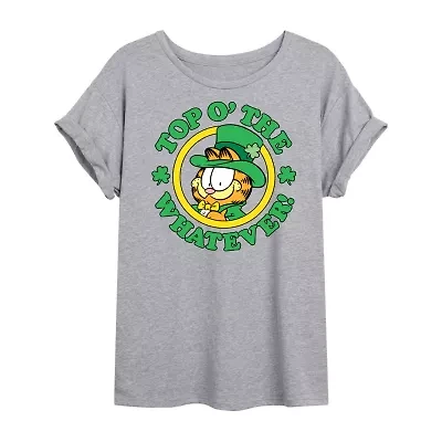 Top O' The Whatever Tee Womens Juniors Crew Neck Short Sleeve Regular Fit Garfield Graphic T-Shirt