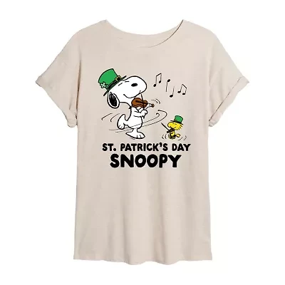 St Patrick'S Day Womens Crew Neck Short Sleeve Regular Fit Peanuts Snoopy Juniors Graphic T-Shirt