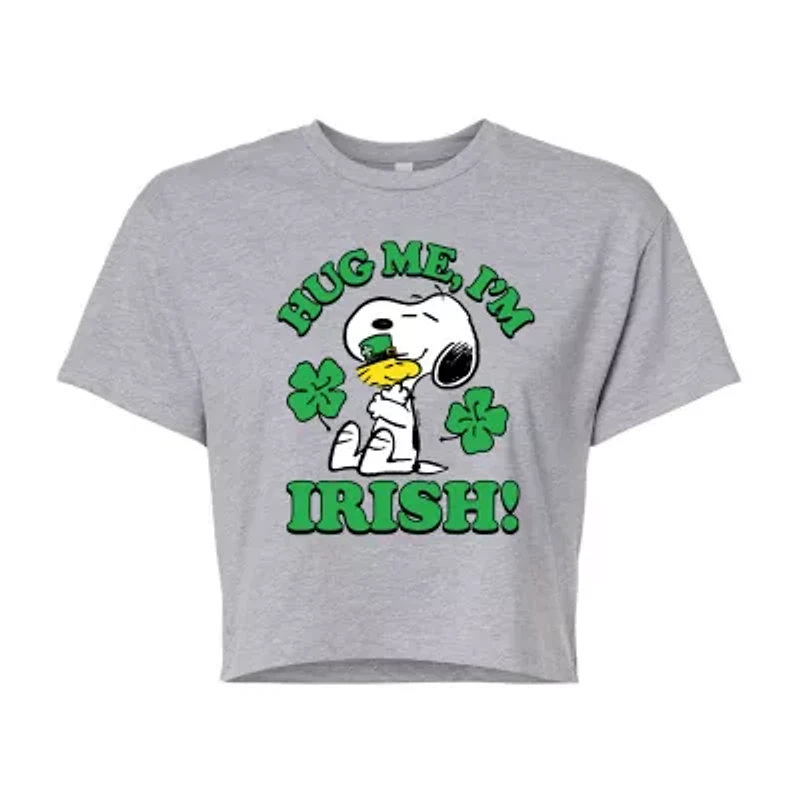 Womens Juniors Crew Neck Short Sleeve Regular Fit Peanuts Snoopy Graphic T-Shirt