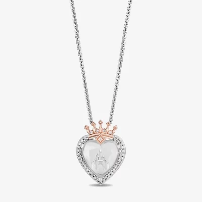 Enchanted Disney Fine Jewelry Womens 1/8 CT. T.W. Genuine White Quartz 14K Rose Gold Over Silver Sterling Silver Crown Heart 18 Inch Pendant Necklace