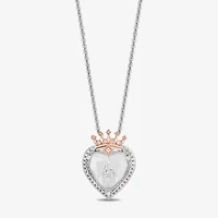 Enchanted Disney Fine Jewelry Womens 1/8 CT. T.W. Genuine White Quartz 14K Rose Gold Over Silver Sterling Silver Crown Heart 18 Inch Pendant Necklace
