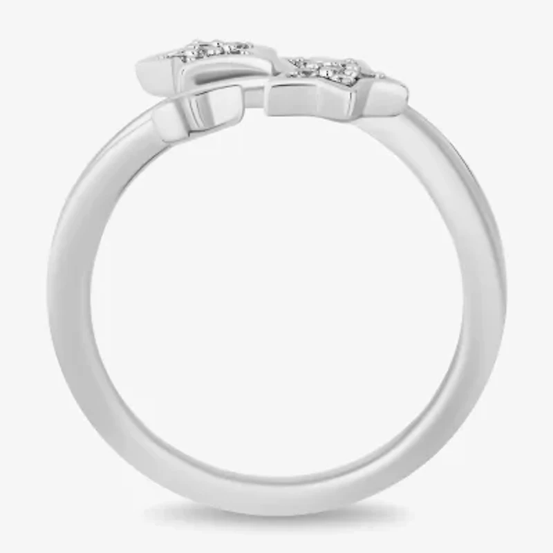 Enchanted Disney Fine Jewelry Womens 1/10 CT. T.W. Natural White Diamond Sterling Silver Star Fairies Tinker Bell Bypass  Cocktail Ring