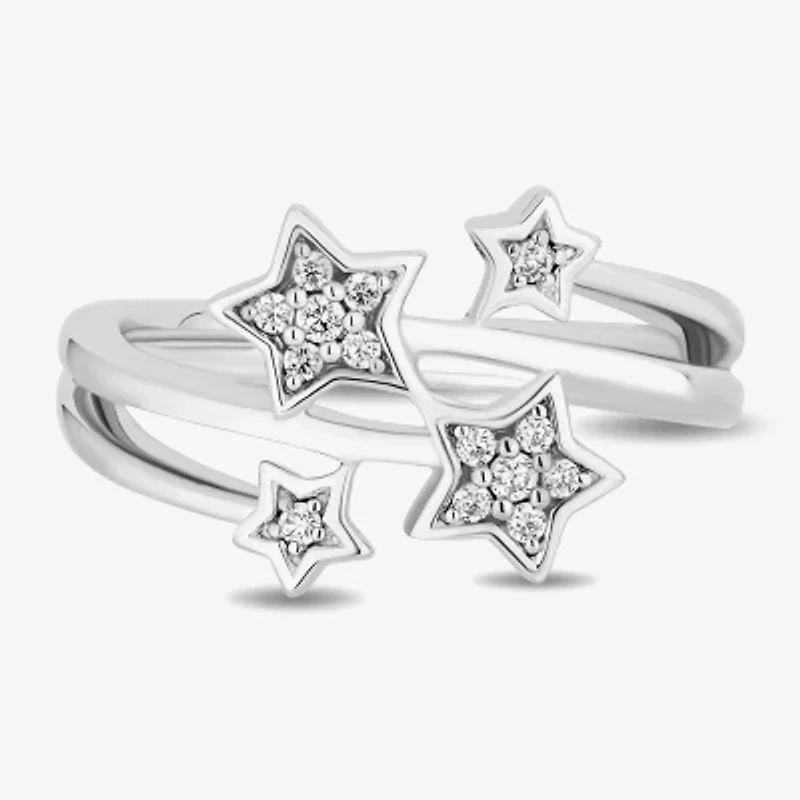 Enchanted Disney Fine Jewelry Womens 1/10 CT. T.W. Natural White Diamond Sterling Silver Star Fairies Tinker Bell Bypass  Cocktail Ring