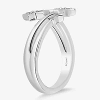Enchanted Disney Fine Jewelry Womens 1/10 CT. T.W. Natural White Diamond Sterling Silver Star Fairies Tinker Bell Bypass  Cocktail Ring