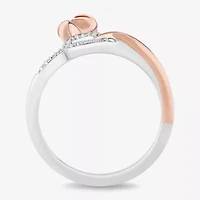 Enchanted Disney Fine Jewelry Womens 1/10 CT. T.W. Natural White Diamond 14K Rose Gold Over Silver Sterling Flower Heart Beauty and the Beast Belle Princess Cocktail Ring