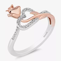 Enchanted Disney Fine Jewelry Womens 1/10 CT. T.W. Natural White Diamond 14K Rose Gold Over Silver Sterling Flower Heart Beauty and the Beast Belle Princess Cocktail Ring