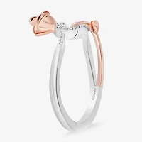 Enchanted Disney Fine Jewelry Womens 1/10 CT. T.W. Natural White Diamond 14K Rose Gold Over Silver Sterling Flower Heart Beauty and the Beast Belle Princess Cocktail Ring