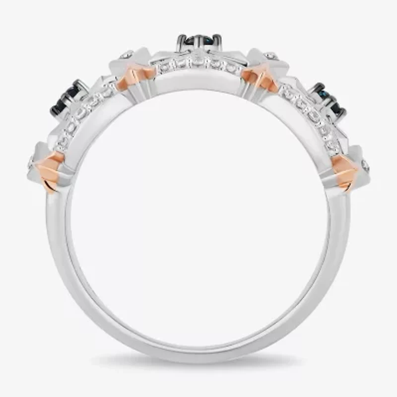 Enchanted Disney Fine Jewelry Womens 1/6 CT. T.W. Natural White Diamond 14K Rose Gold Over Silver Sterling Snowflake Princess Elsa Frozen Band