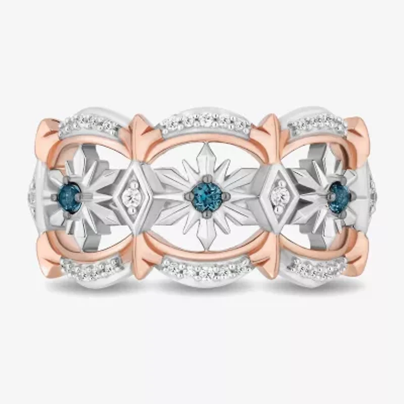Enchanted Disney Fine Jewelry Womens 1/6 CT. T.W. Natural White Diamond 14K Rose Gold Over Silver Sterling Snowflake Princess Elsa Frozen Band