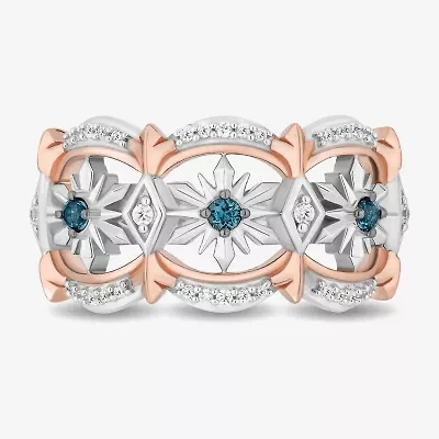 Enchanted Disney Fine Jewelry Womens 1/6 CT. T.W. Natural White Diamond 14K Rose Gold Over Silver Sterling Snowflake Princess Elsa Frozen Band