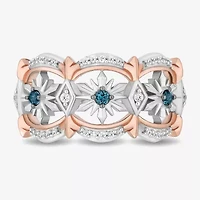 Enchanted Disney Fine Jewelry Womens 1/6 CT. T.W. Natural White Diamond 14K Rose Gold Over Silver Sterling Snowflake Princess Elsa Frozen Band