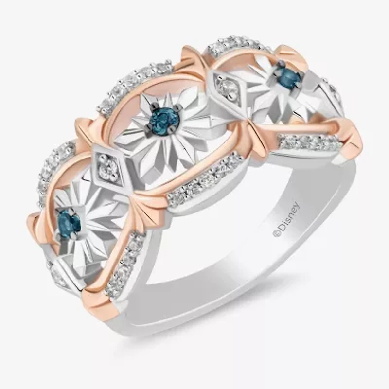 Womens 1/6 CT. T.W. Natural White Diamond 14K Rose Gold Over Silver Sterling Snowflake Princess Elsa Frozen Band