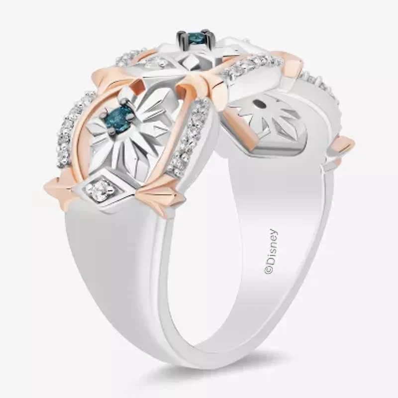 Enchanted Disney Fine Jewelry Womens 1/6 CT. T.W. Natural White Diamond 14K Rose Gold Over Silver Sterling Snowflake Princess Elsa Frozen Band