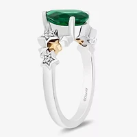 Enchanted Disney Fine Jewelry Womens Diamond Accent Lab Created Green Emerald 14K Gold Over Silver Sterling Pear Star Fairies Tinker Bell Side Stone Cocktail Ring