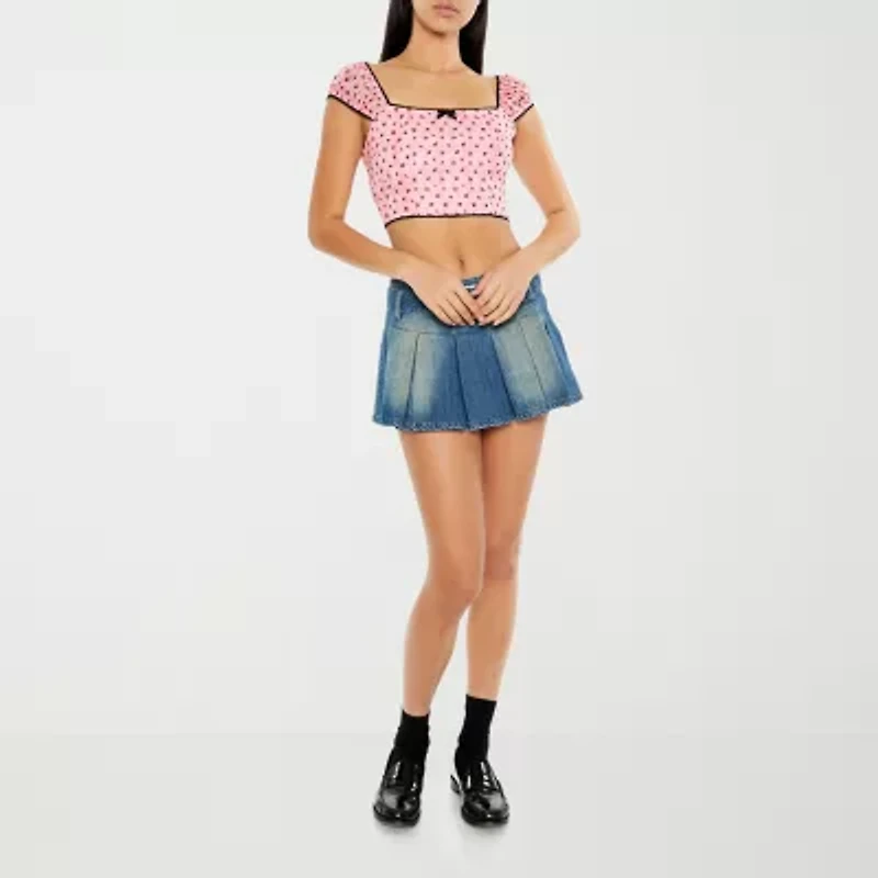 Forever 21 Womens Square Neck Short Sleeve Juniors Blouse