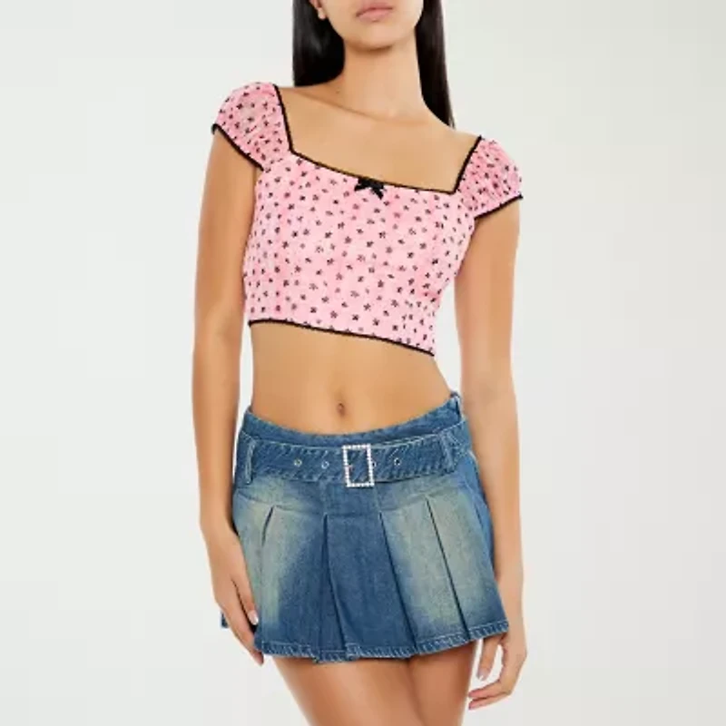 Forever 21 Womens Square Neck Short Sleeve Juniors Blouse