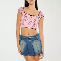 Forever 21 Womens Square Neck Short Sleeve Juniors Blouse