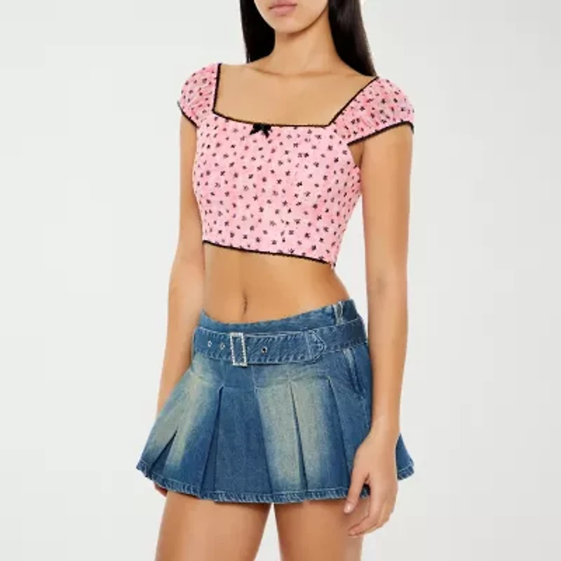 Forever 21 Womens Square Neck Short Sleeve Juniors Blouse