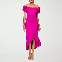 DJ Jaz Off The Shoulder Womens Short Sleeve Midi Evening Gown
