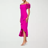DJ Jaz Off The Shoulder Womens Short Sleeve Midi Evening Gown