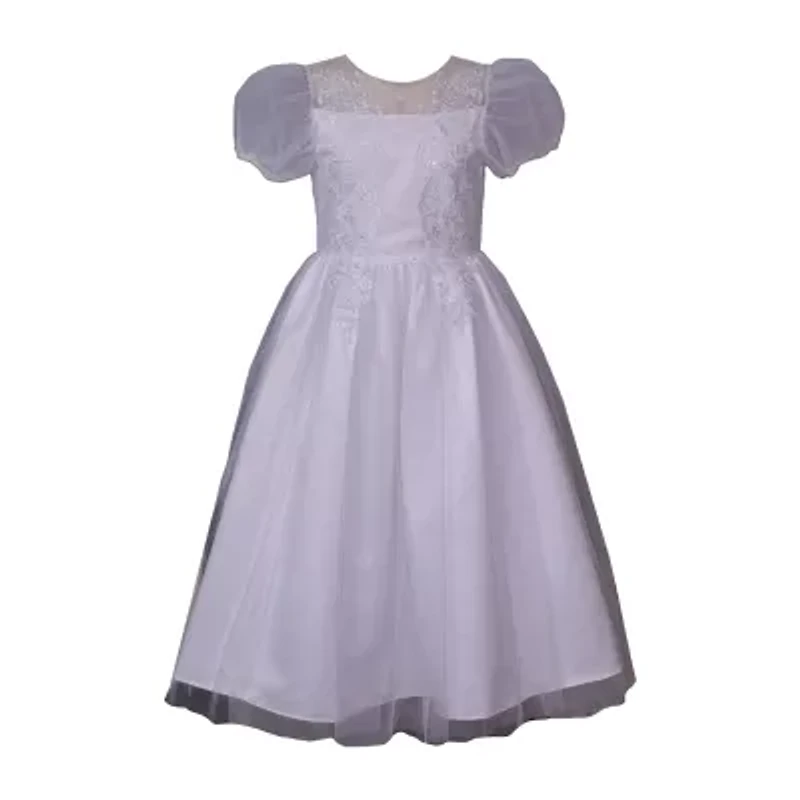 Bonnie Jean Big Kid Girls Communion Short Sleeve Puffed Flower Girl Fit + Flare Dress
