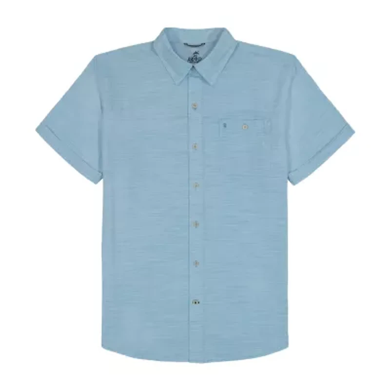 IZOD Dockside Chambray Mens Short Sleeve Regular Fit Stretch Fabric Button-Down Shirt