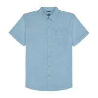 IZOD Dockside Chambray Mens Short Sleeve Regular Fit Stretch Fabric Button-Down Shirt