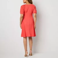 Rabbit Rabbit Rabbit Design Womens 3/4 Sleeve Petite Fit + Flare Dress