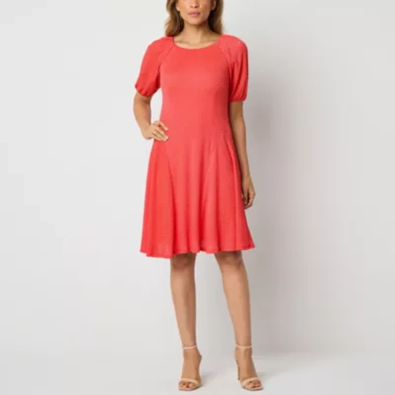 Rabbit Rabbit Rabbit Design Womens 3/4 Sleeve Petite Fit + Flare Dress