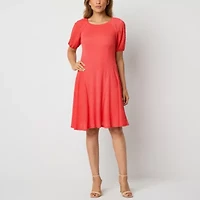 Rabbit Rabbit Rabbit Design Womens 3/4 Sleeve Petite Fit + Flare Dress