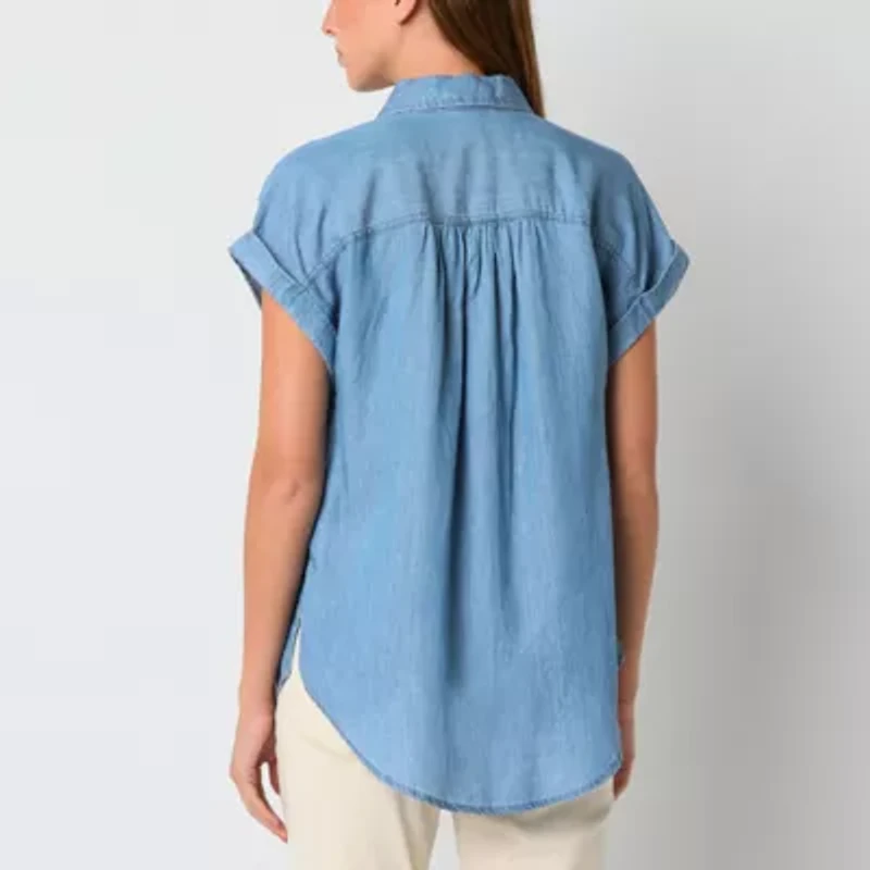 a.n.a Womens Short Sleeve Button Down Blouse Tall