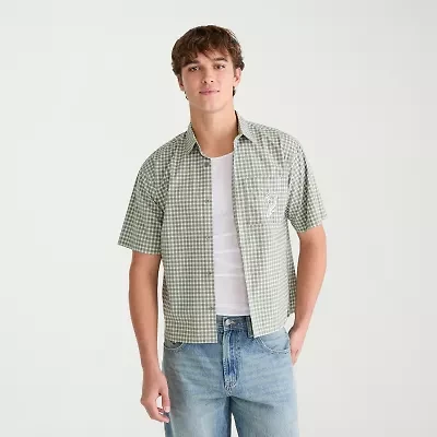 AEROPOSTALE Mens Short Sleeve Boxy Fit Stretch Fabric Button-Down Shirt