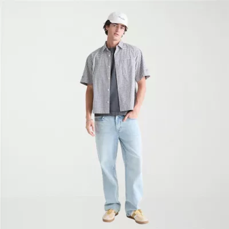 AEROPOSTALE Mens Short Sleeve Boxy Fit Stretch Fabric Button-Down Shirt