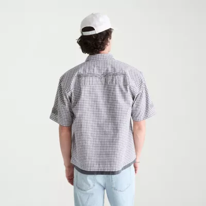 AEROPOSTALE Mens Short Sleeve Boxy Fit Stretch Fabric Button-Down Shirt