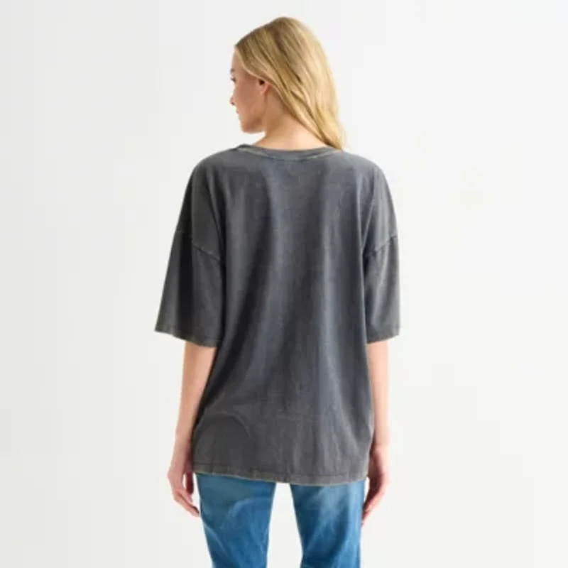 Sun And Moon Boyfriend Tee Womens Juniors Crew Neck Short Sleeve Oversized Graphic T-Shirt