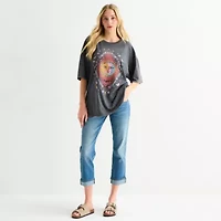 Sun And Moon Boyfriend Tee Womens Juniors Crew Neck Short Sleeve Oversized Graphic T-Shirt