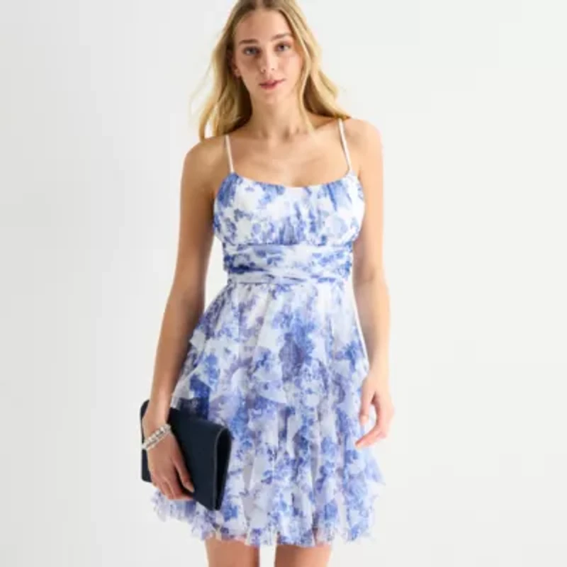 Radiante Couture Womens Juniors Floral Fit + Flare Dress