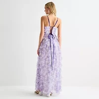 Radiante Couture Womens Juniors Sleeveless Floral A-Line Dress