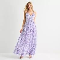 Radiante Couture Womens Juniors Sleeveless Floral A-Line Dress