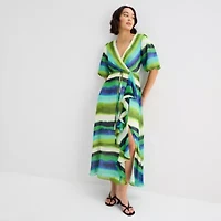Melonie T Womens Short Sleeve Striped Maxi Dress