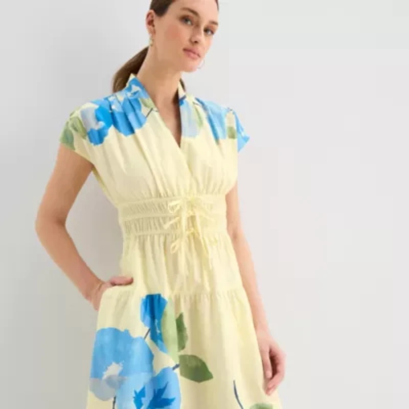 Melonie T Womens Short Sleeve Floral Maxi Dress