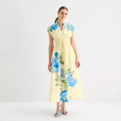 Melonie T Womens Short Sleeve Floral Maxi Dress