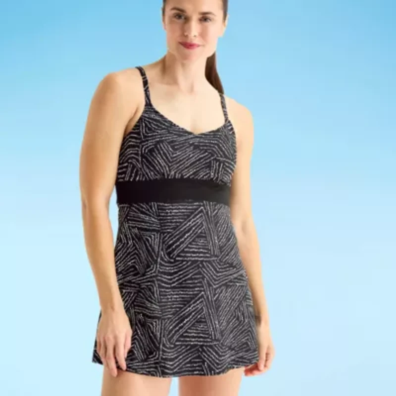 Sonnet Shores Womens Tropical Striped Swim Dress