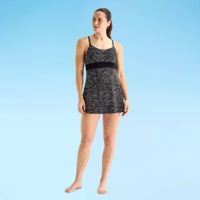 Sonnet Shores Womens Tropical Striped Swim Dress